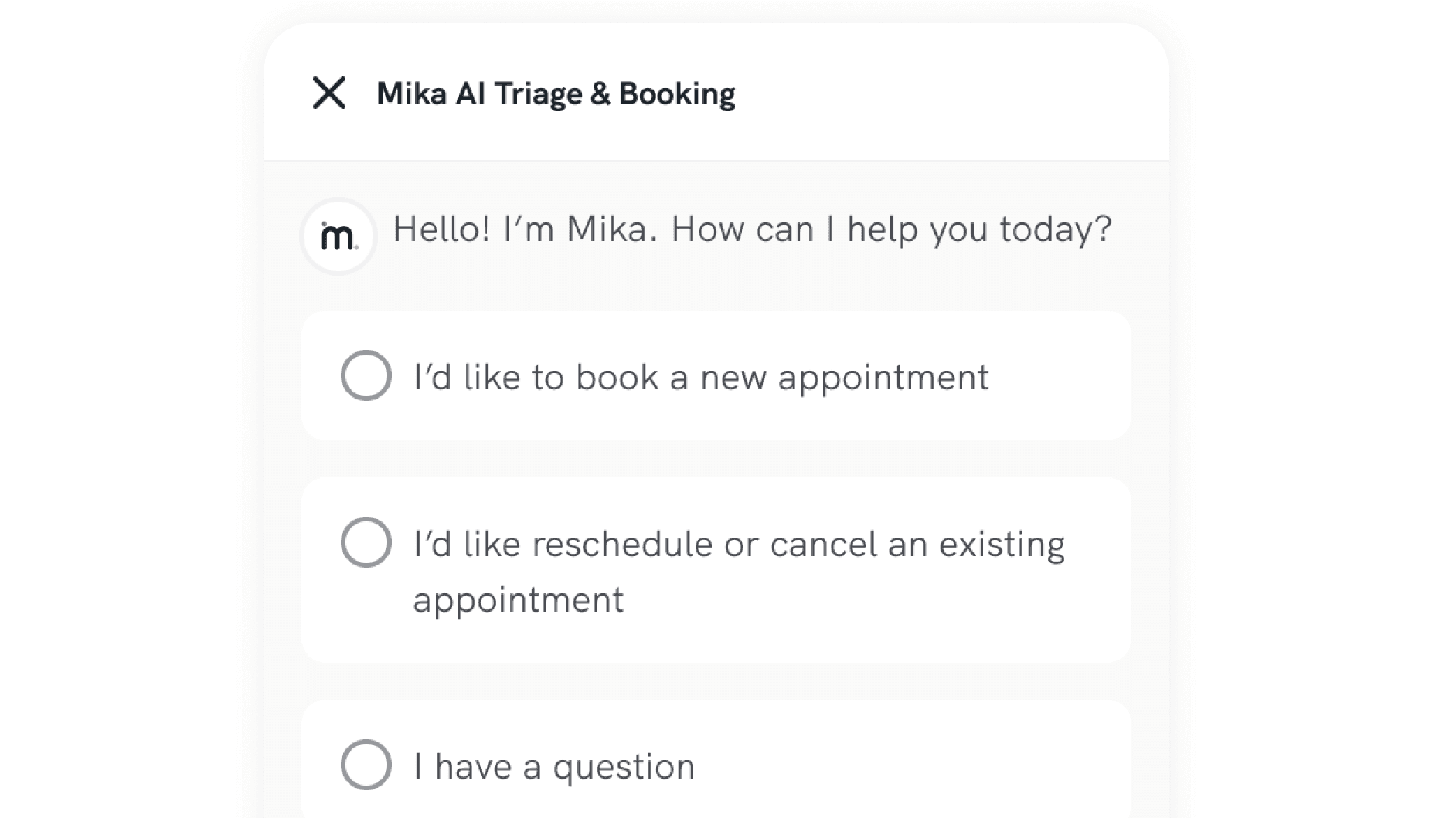 Mika AI Triage & Booking chat