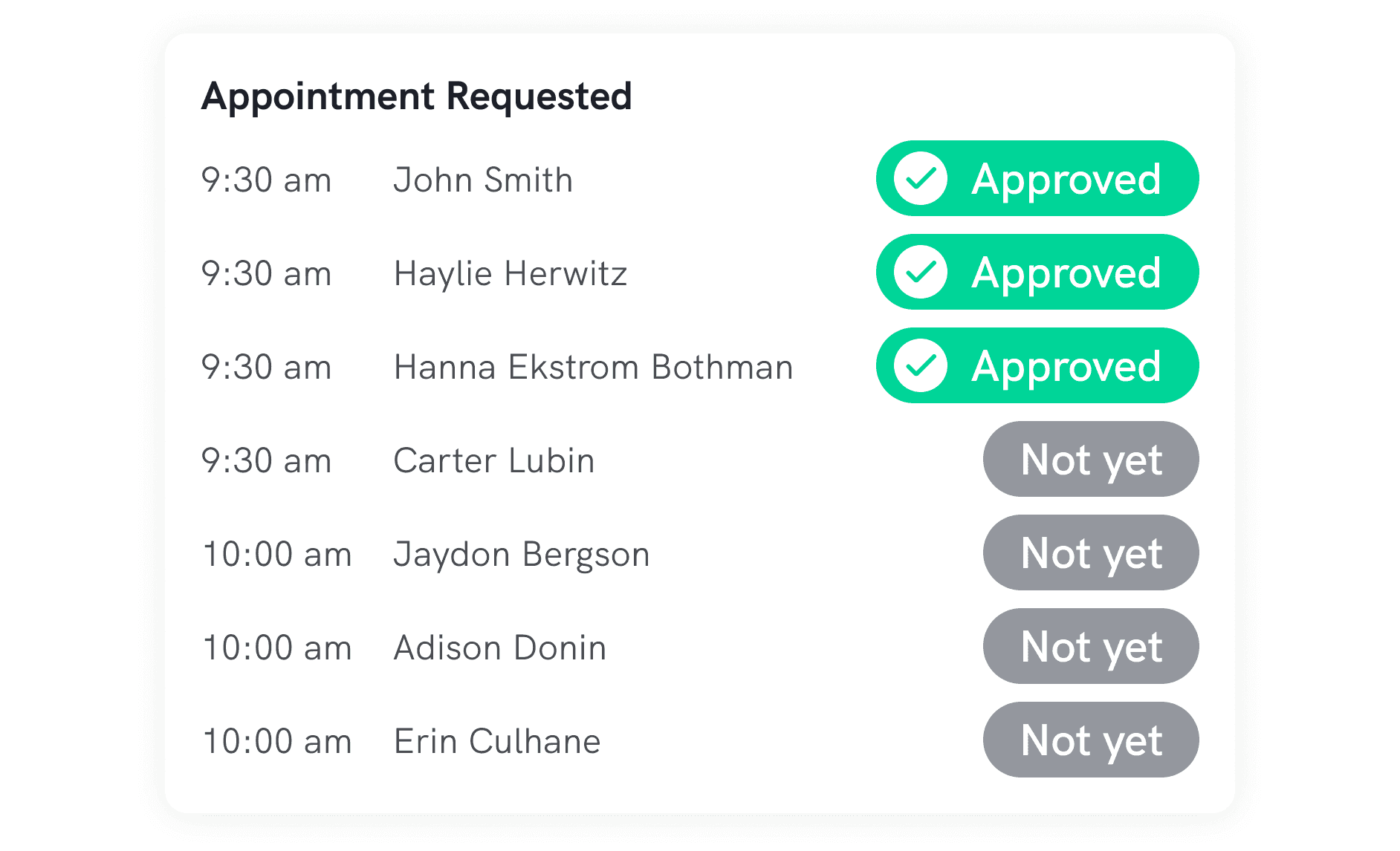 Appointment requested list